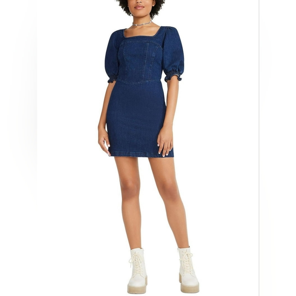 NWT Betsy Johnson Smocked Sleeve Denim Mini Dress